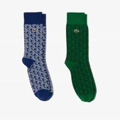 Lacoste Pack Monogram Jacquard Socks in Blue