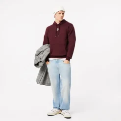Lacoste Print Hoodie in red maroon