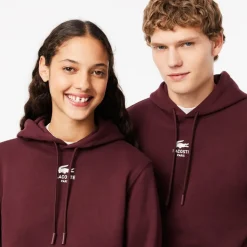 Lacoste Print Hoodie in red maroon