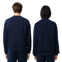 Lacoste Regular Fit Crew Neck Lettering Sweater in Blue