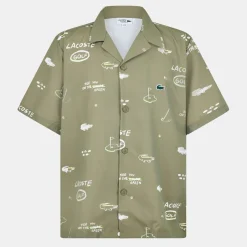 Lacoste Regular Fit Crocodile Print Long Sleeve Shirt in Green