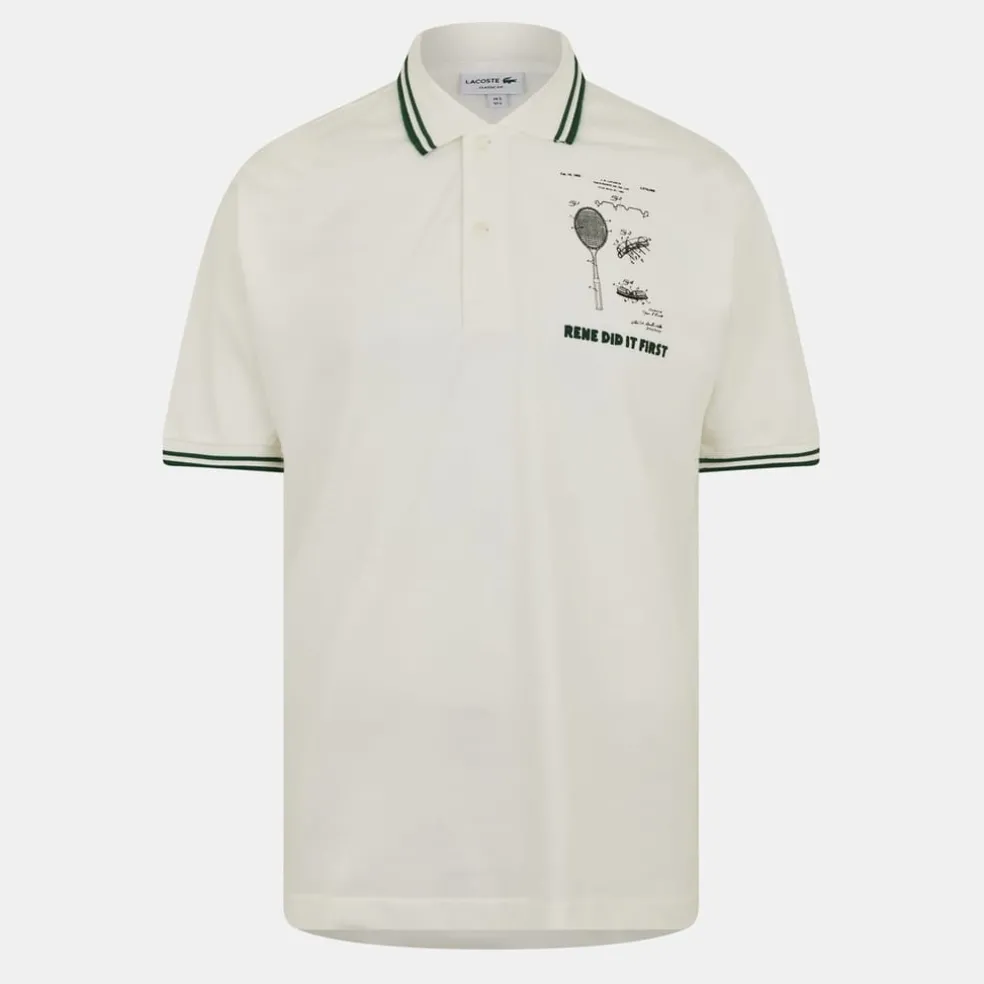 Lacoste Regular Fit Lettering Polo Shirt in Cream