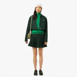 Lacoste Relaxed Fit Carded Wool High Neck Sweater in Green