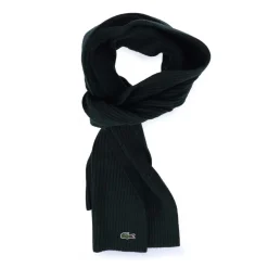 Lacoste Ribbed Rectangular Wool Scarf in Green