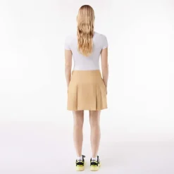 Lacoste Short Pleated Cotton Skirt in Beige