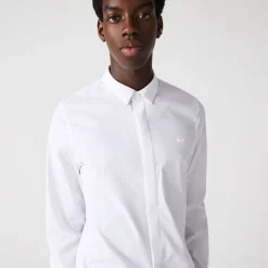 Lacoste Slim Fit Concealed Placket Poplin Shirt in White