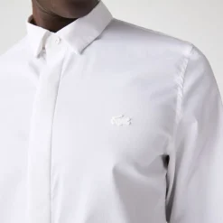 Lacoste Slim Fit Concealed Placket Poplin Shirt in White