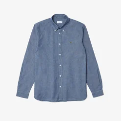 Lacoste Slim Fit Concealed Placket Poplin Shirt in Blue