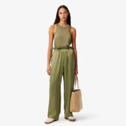 Lacoste Slim Fit Fluid Satin Tank Top in Khaki