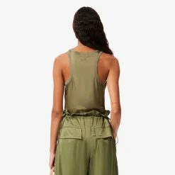 Lacoste Slim Fit Fluid Satin Tank Top in Khaki