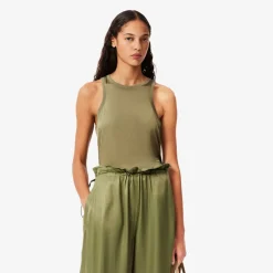 Lacoste Slim Fit Fluid Satin Tank Top in Khaki