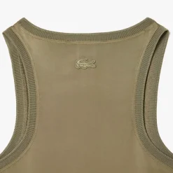 Lacoste Slim Fit Fluid Satin Tank Top in Khaki