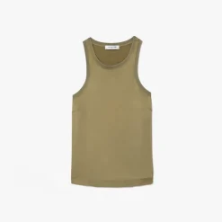 Lacoste Slim Fit Fluid Satin Tank Top in Khaki