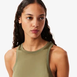 Lacoste Slim Fit Fluid Satin Tank Top in Khaki