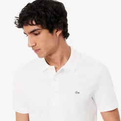 Lacoste Slim Fit Stretch Mini Piqué Polo Shirt in White