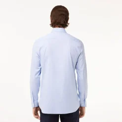 Lacoste Slim Fit Striped Stretch Poplin Shirt in Light Blue