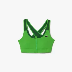 Lacoste Sport Sport Zipped Colour Block Stretch Bralette in Green