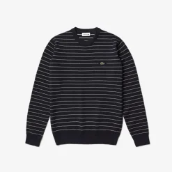 Lacoste Striped Textured Cotton Sweatshirt in Navy