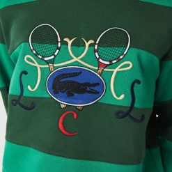 Lacoste Tennis Design Striped Crewneck Sweatshirt in Green