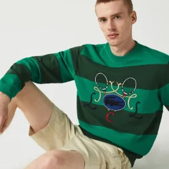 Lacoste Tennis Design Striped Crewneck Sweatshirt in Green