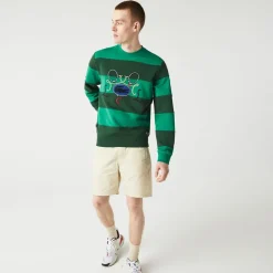 Lacoste Tennis Design Striped Crewneck Sweatshirt in Green