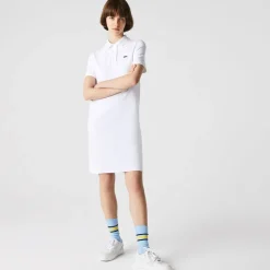 Lacoste Trumpet Sleeve Piqué Polo Dress in White