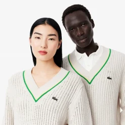 Lacoste V-Neck Regular Fit Sweater in White