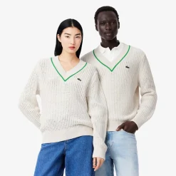 Lacoste V-Neck Regular Fit Sweater in White