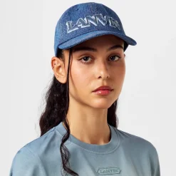Lanvin Denim Cap with Large Logo in Blue