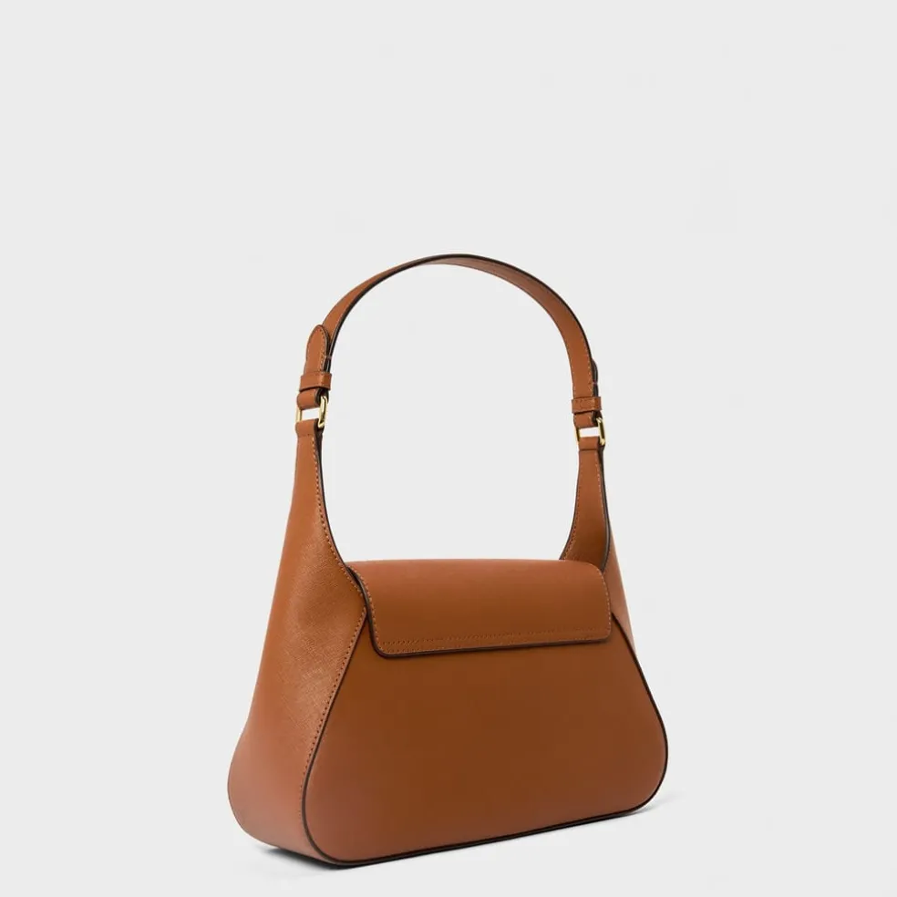 Lauren by Ralph Lauren Crosshatch Medium Schylar Shoulder Handbag with Detachable Strap in Brown