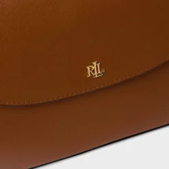 Lauren by Ralph Lauren Crosshatch Medium Schylar Shoulder Handbag with Detachable Strap in Brown