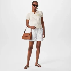 Lauren by Ralph Lauren Crosshatch Medium Schylar Shoulder Handbag with Detachable Strap in Brown