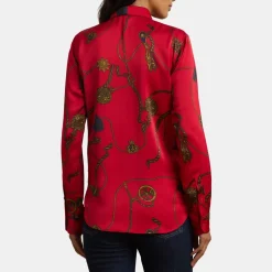 Lauren by Ralph Lauren Fit Print Charmeuse Shirt in Red