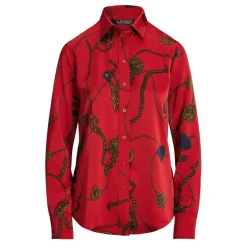 Lauren by Ralph Lauren Fit Print Charmeuse Shirt in Red