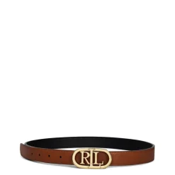 Lauren by Ralph Lauren Logo Reversible Leather Skinny Belt in Black