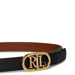 Lauren by Ralph Lauren Logo Reversible Leather Skinny Belt in Black