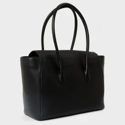 Lauren by Ralph Lauren Pebbled Leather Tanner Satchel in Black