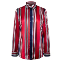 Lauren by Ralph Lauren Stripe Regular Fit Long Sleeve Shirt in Red