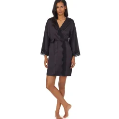 Lauren by Ralph Lauren Trim Satin Robe in Black