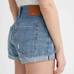 Levis 501 High Rise Selvedge Shorts in Denim