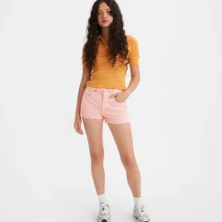 Levis 501 High Rise Selvedge Shorts in Pink