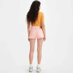 Levis 501 High Rise Selvedge Shorts in Pink