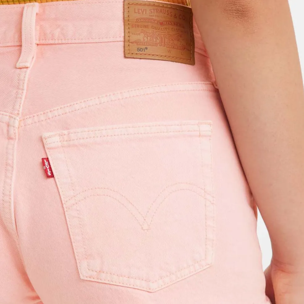 Levis 501 High Rise Selvedge Shorts in Pink