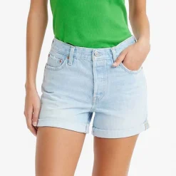 Levis 501 Rolled Shorts in Light Blue