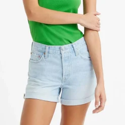 Levis 501 Rolled Shorts in Light Blue
