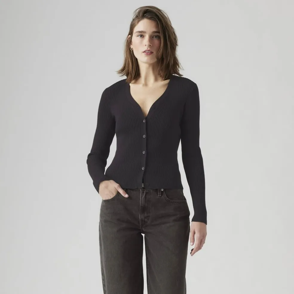 Levis Caviar V-Neck Slim Fit Cardigan in Black