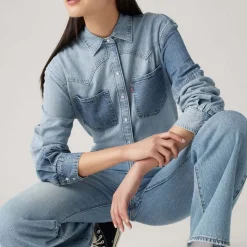 Levis Teodora Lightweight Western Denim Shirt in Light Blue