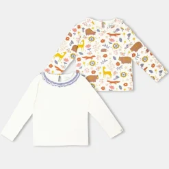 Lilly and Sid And Sid Multicoloured Animal Forest Print And Plain Top 2 Pack in Neutral