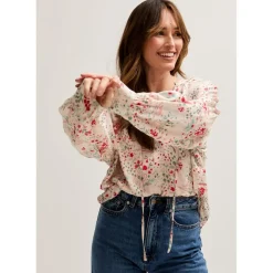 Lily and Lionel Billowy Sleeves Wishing Well Print Blouse In Multi in Neutral