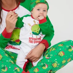 Linea Unisex Baby Family Christmas Sprout Sleepsuit in Green